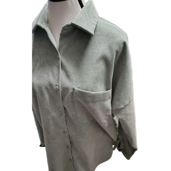Zara Corduroy Button Long Sleeve Shirt Green Size M Pocket - Picture 3 of 6